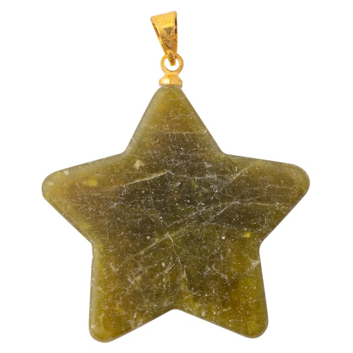 Olive Jade Flat Star Pendant with Gold Plated Bail (1pc) 