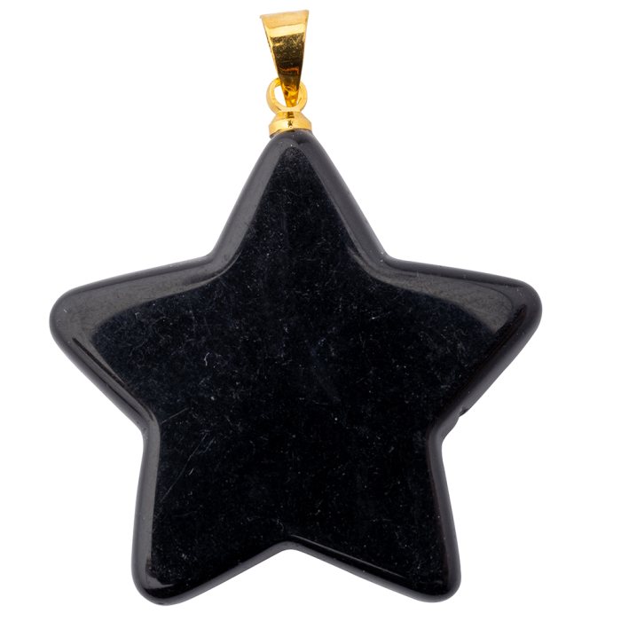 Black Obsidian Flat Star Pendant with Gold Plated Bail (1pc)