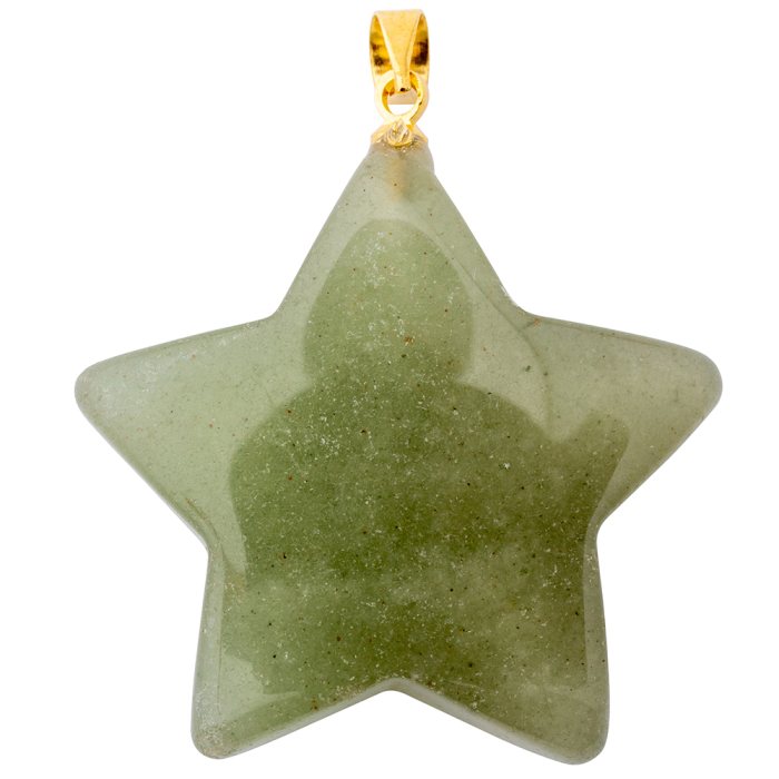 Green Aventurine Puff Star Pendant with Gold Plated Bail (1pc) 