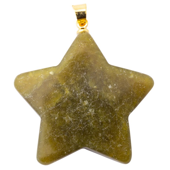 Olive Jade Puff Star Pendant with Gold Plated Bail (1pc)