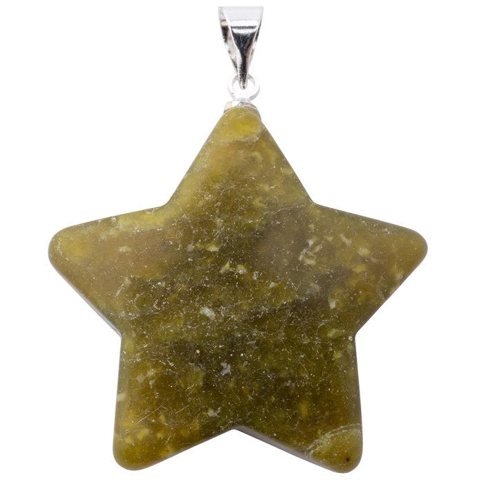 Olive Jade Puff Star Pendant with Silver Plated Bail (1pc)