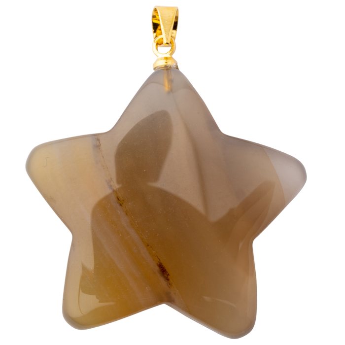 Grey Agate Puff Star Pendant with Gold Plated Bail (1pc) 