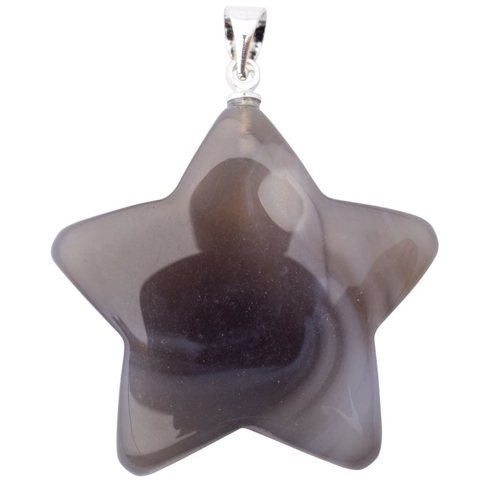 Grey Agate Puff Star Pendant with Silver Plated Bail (1pc) 