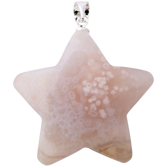 Flower Agate Puff Star Pendant with Silver Plated Bail (1pc) 