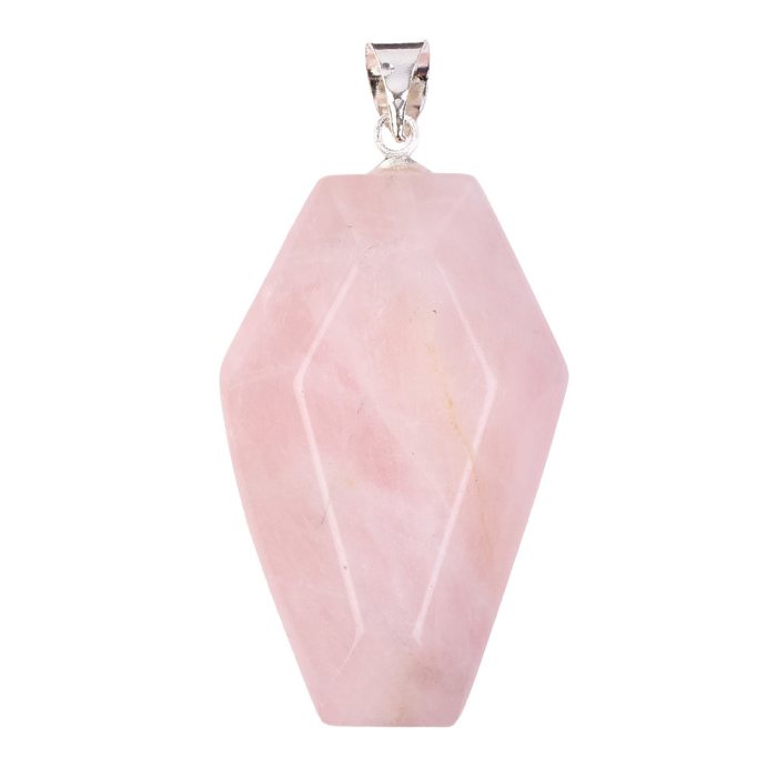 Rose Quartz Coffin Pendant with Silver Plated Bail 19x30mm (1pc) NETT