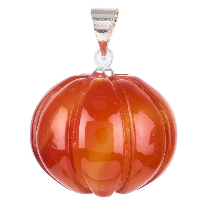 Carnelian Mini Pumpkin Pendant with Silver Plated Bail 20mm (1pc) NETT