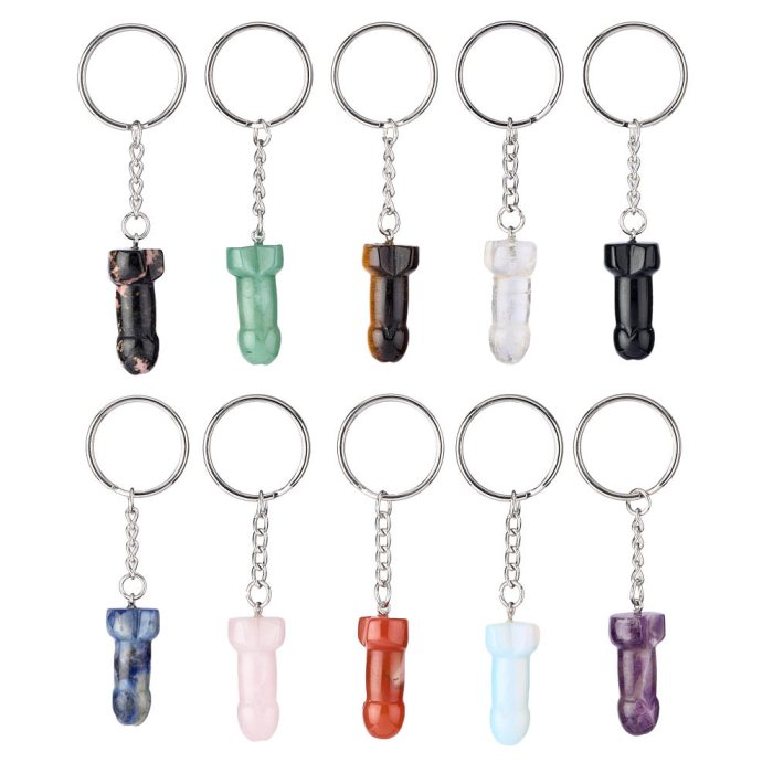 Penis Keyring 35mm Assorted Stones (10pcs)