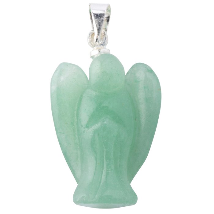 Green Aventurine Angel Pendant, Silver Plated Bail 20mm (1pc) NETT