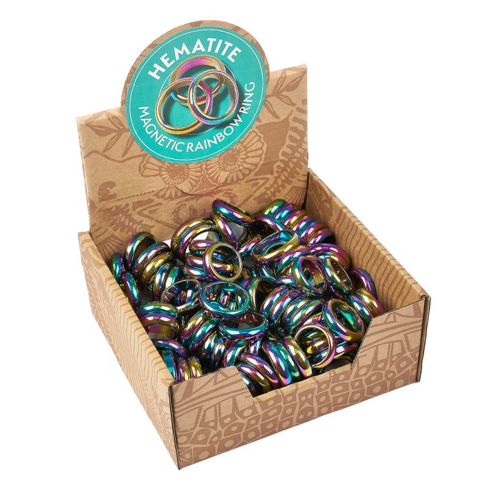 6mm Rainbow Magnetic Hematite Puff Ring Retail Box (100pc) NFD