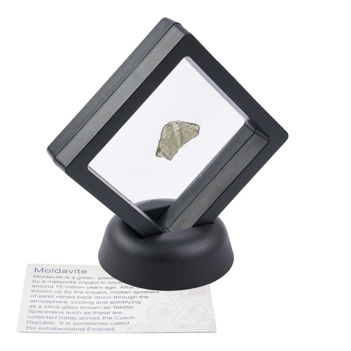 Moldavite in Black 7cm Floating Frame with ID Card (1pc)