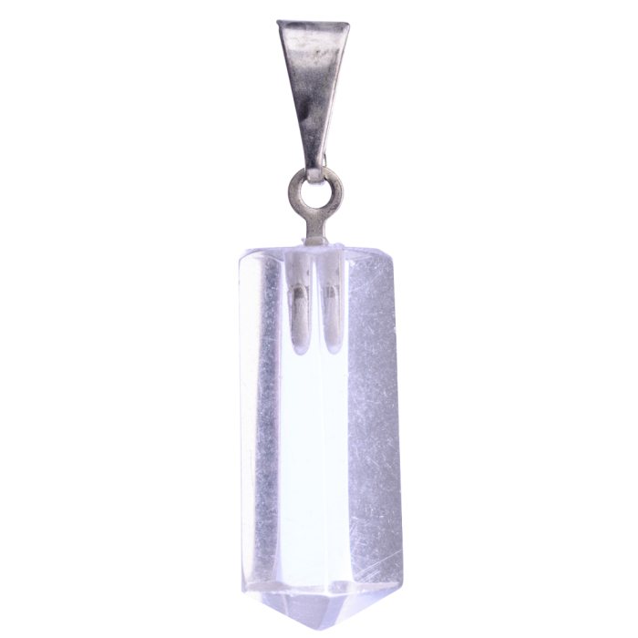 Quartz Short Polished Point Pendant Silver Plated Bail, Brazil (1pc)