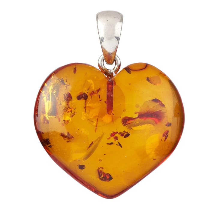 Amber Heart Pendant, Medium, Sterling Silver (1pc) NFD