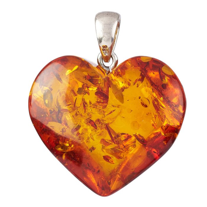 Amber Heart Pendant, Large, Sterling Silver (1pc) NFD