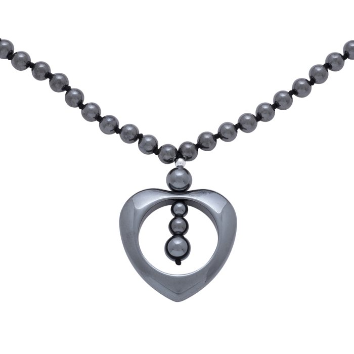 Hematine Bead Necklace with Heart 20" (1pcs) 