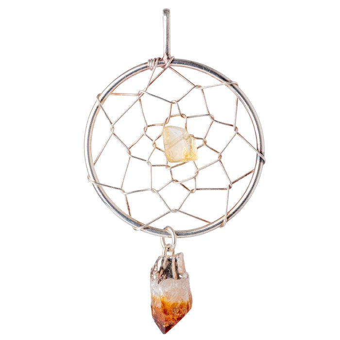 Dream Catcher Pendant with Citrine (Heat Treated) Dangle Charm, Silver Plated (1pc) NETT