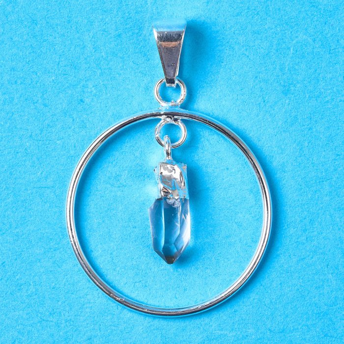 Circle Pendant with Quartz Dangle Charm, Silver Plated (1pc) NETT