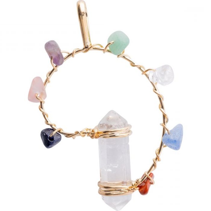 Pendant DT Crystal Point w/ 7 Chakra Gold Plated (1pc) 