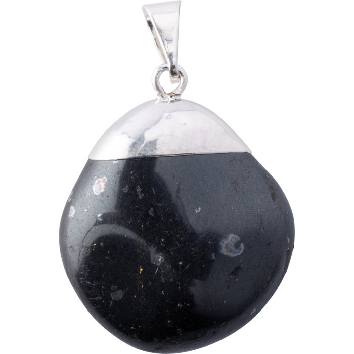 Natural Hematite Tumblestone Pendant, Silver Plated (1pc) NETT