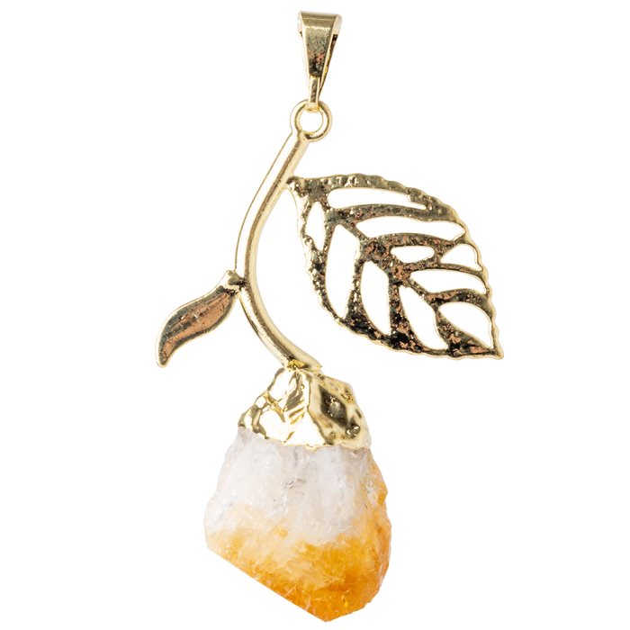 Leaf Pendant with Citrine (Heat Treated) Point, Gold Plated (1pc) 