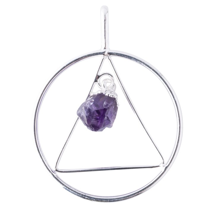 Circle & Triangle Pendant with Amethyst Point, Silver Plated (1pc) 