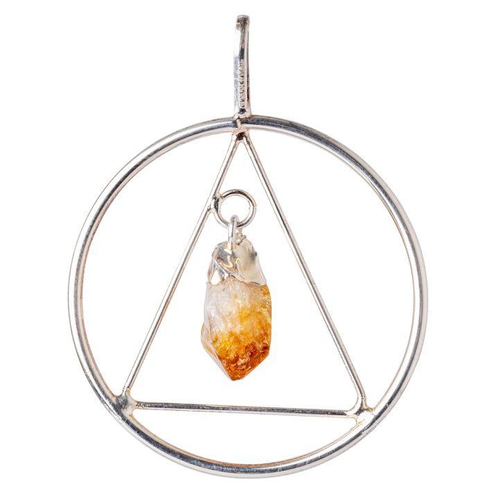 Circle & Triangle Pendant with Citrine (Heat Treated) Point, Silver Plated (1pc) NETT