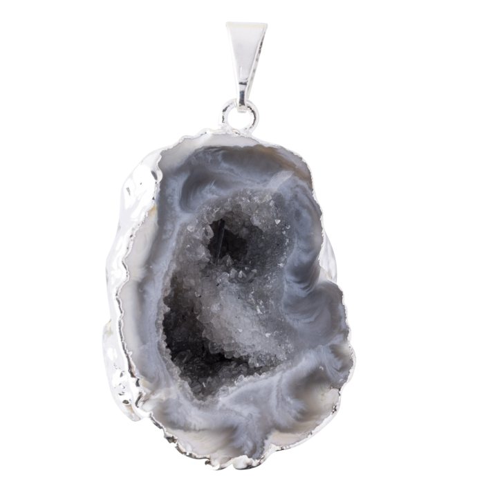Half Geode Pendant, Silver Plated (1pc) NETT