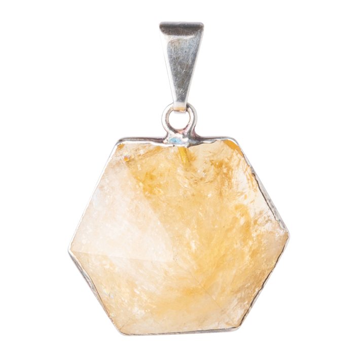 Citrine (Heat Treated) Hexagonal Charm Pendant, Silver Plated (1pc) NETT