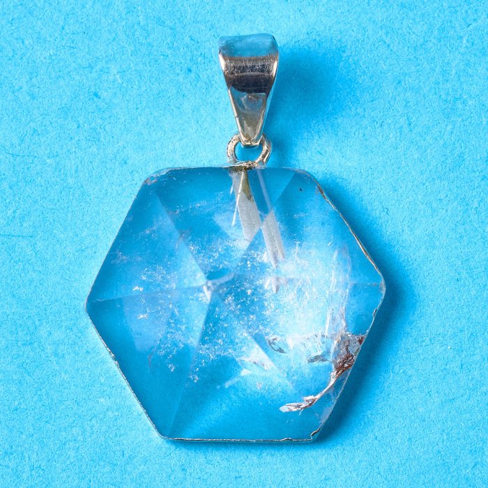 Quartz Hexagonal Charm Pendant, Silver Plated (1pc) NETT