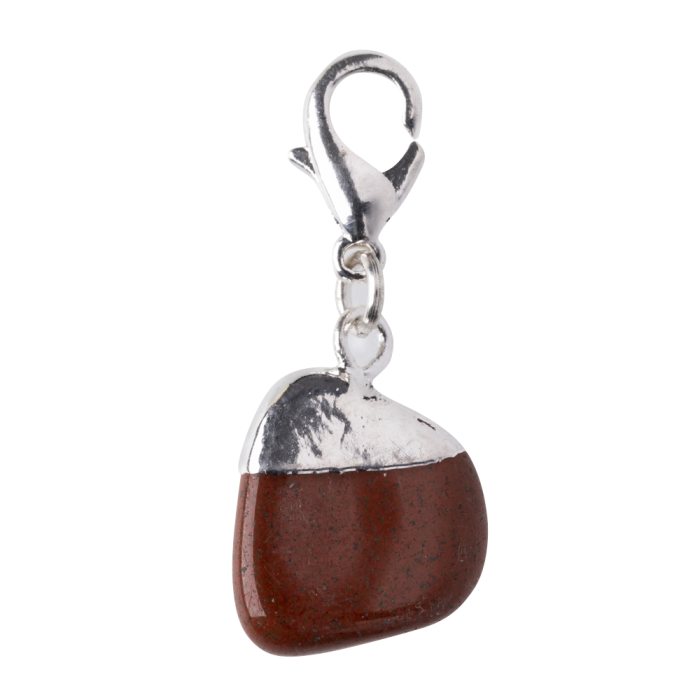 Mini Red Jasper Tumblestone Charm, Silver Plated (1pc) 