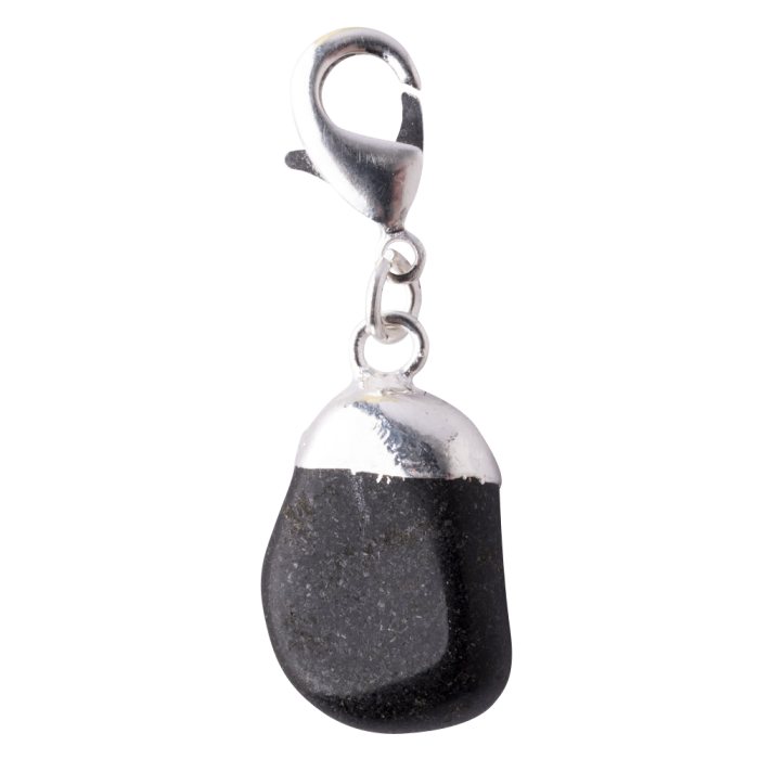 Mini Black Agate Tumblestone Charm, Silver Plated (1pc) 