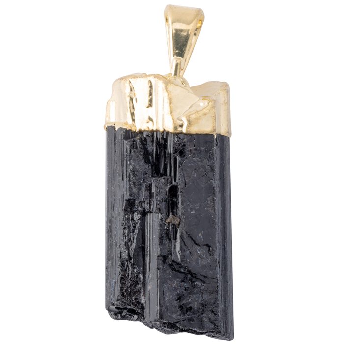 Black Tourmaline Electroplated Gold Plate Pendant (1pc) NETT
