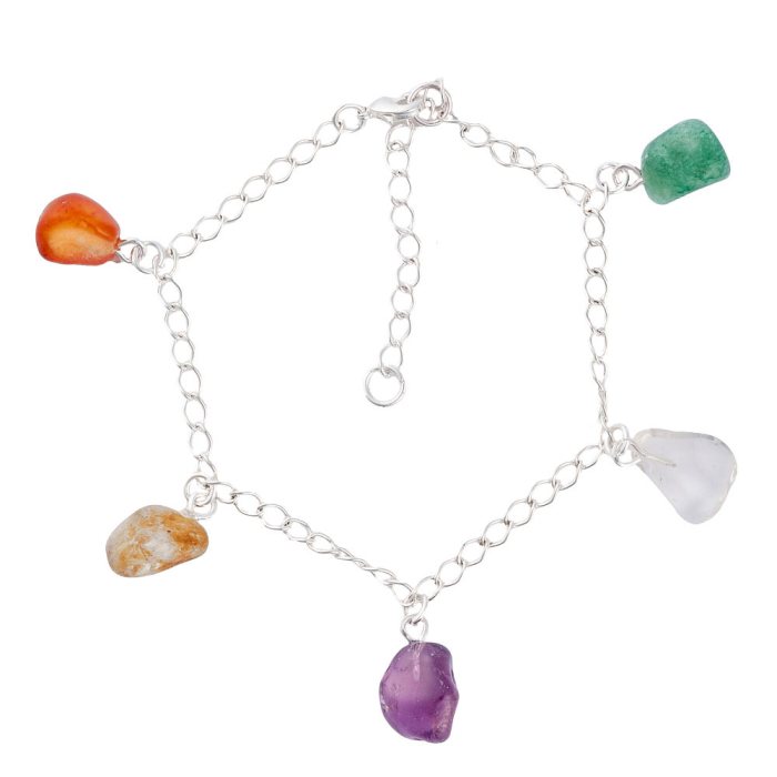 Bracelet with 5 Mini Tumblestones, Silver Plated, (1pc)