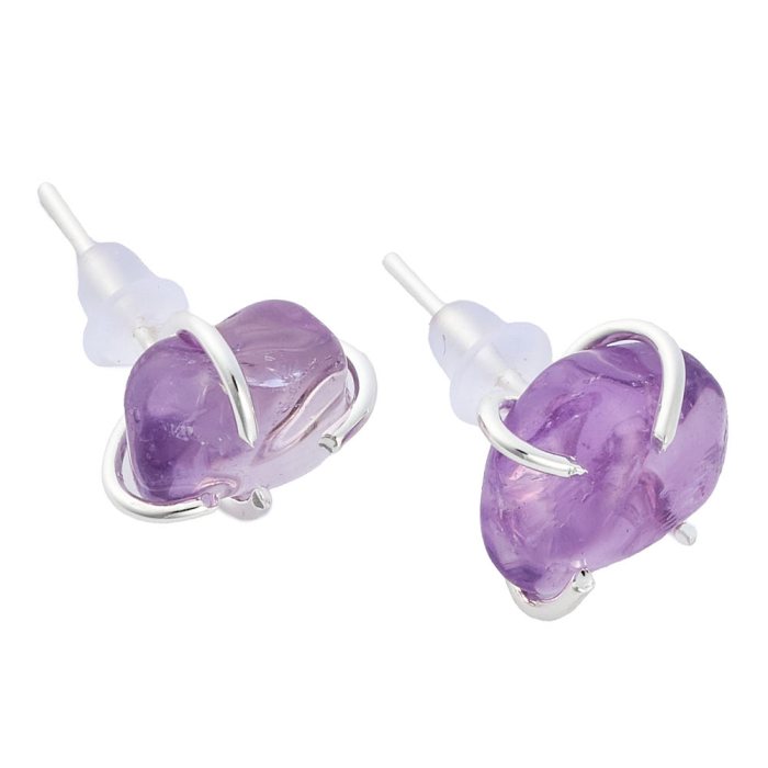 Tumbled Amethyst Earstuds, Silver Plated (1pair)
