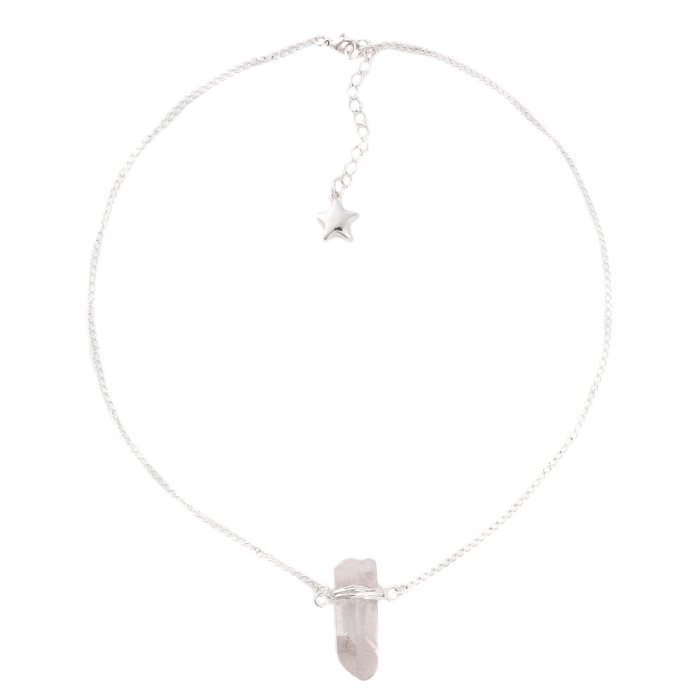 Wire wrapped Quartz Point Necklace Silver Plated (1pc)