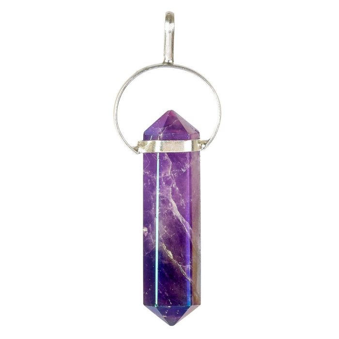 Aura Amethyst Double Terminated Point Pendant, Silver Plated (1pc)
