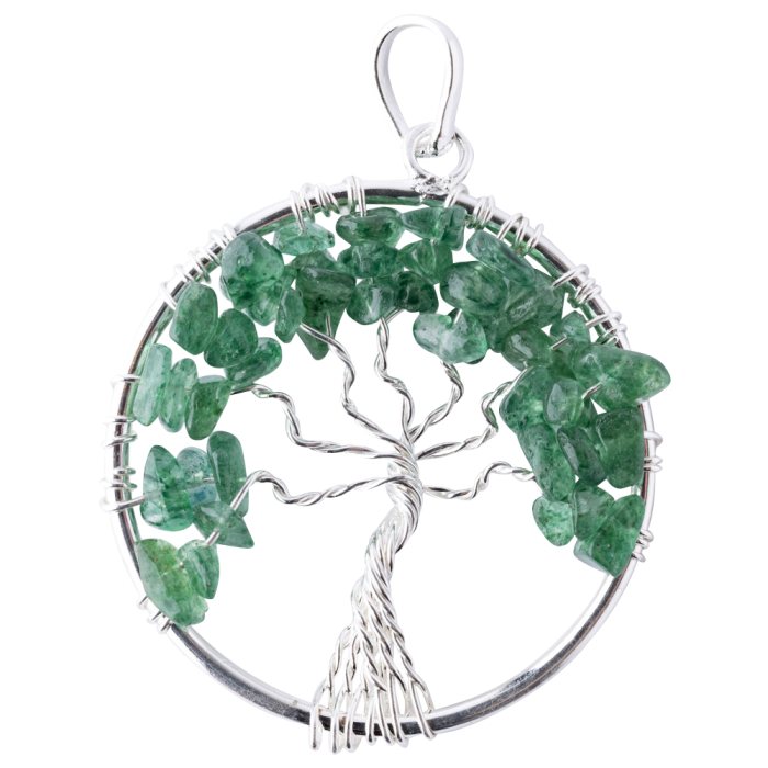 Tree of Life Pendant Green Aventurine Silver Plated (1pc)