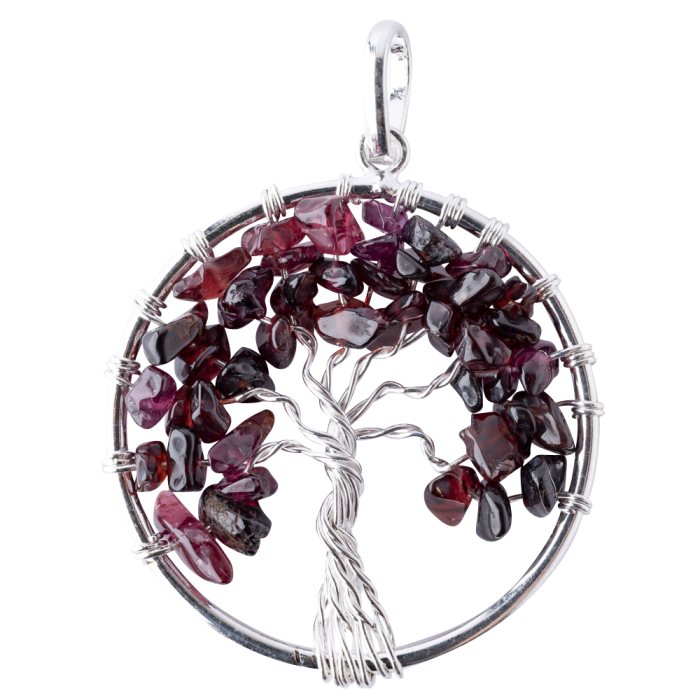 Tree of Life Pendant Garnet Silver Plated (1 Piece)