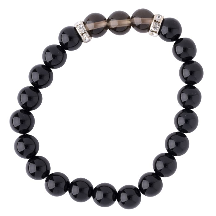 Black Agate/Smoky Quartz CZ Spacer 8mm Elastic Bead Bracelet (1pc) 