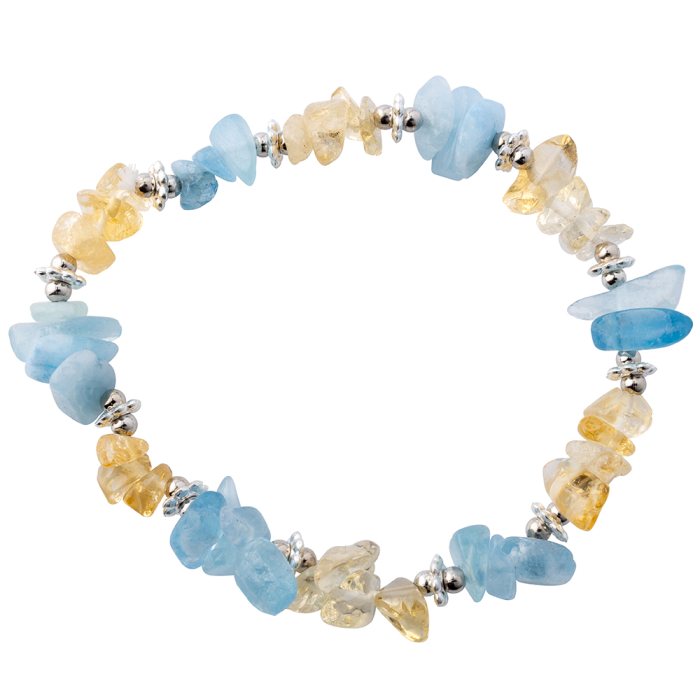 Aquamarine & Citrine Chip Bracelet with Spacer Bead (Elastic Cord) (1pc) NETT