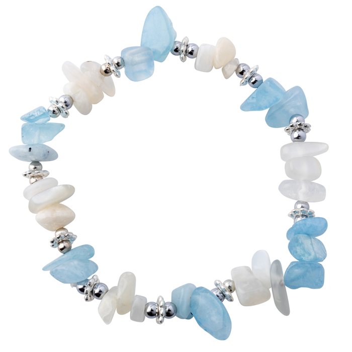 Aquamarine/Moonstone Chip + Spacer Elastic Bracelet (1pc) NETT