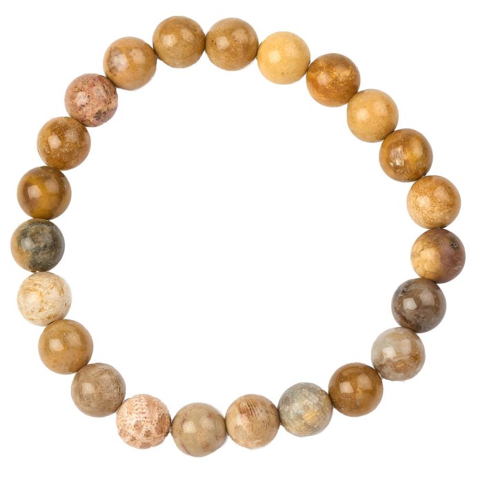 8mm Bead Bracelet, Agatised Coral (1pc)