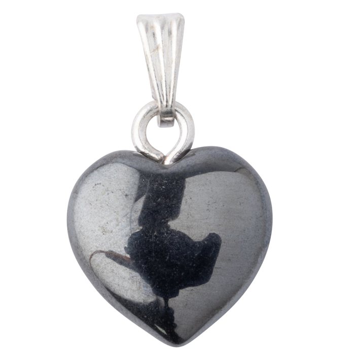 15mm Natural Hematite Heart Pendant, Silver Plated (1pc) NETT
