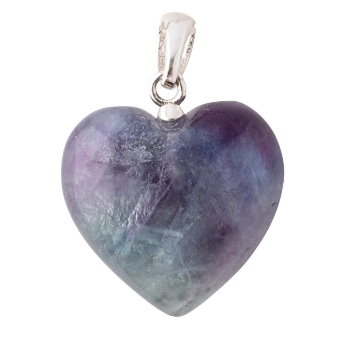15mm Fluorite Heart Pendant, Sterling Silver (1pc) NETT