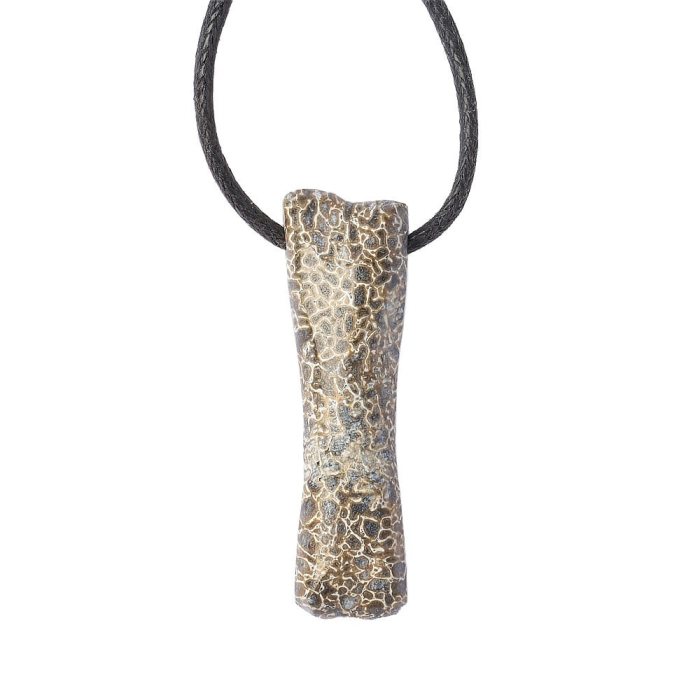 Sauropod Dinosaur Bone Pendant on Cord, approx 45x10mm, Jurassic (1pc)