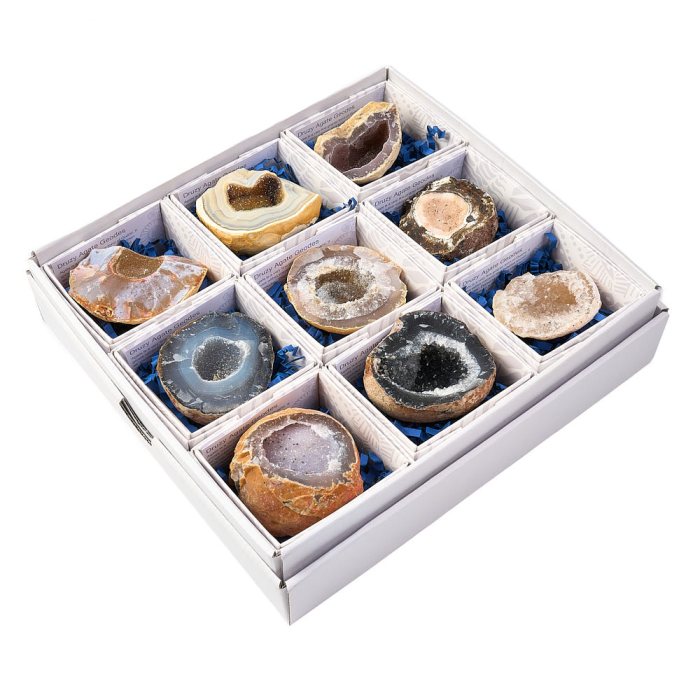 Druzy Agate Geodes in Gift Box with ID Card (9pcs) NETT