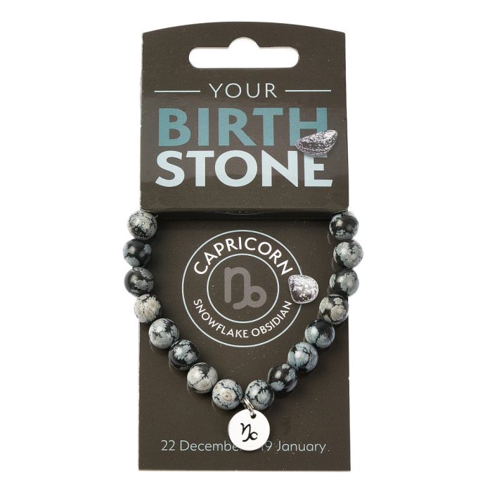 CAPRICORN Snowflake Obsidian Birthstone Bead Bracelet with Charm (3pc) NFD