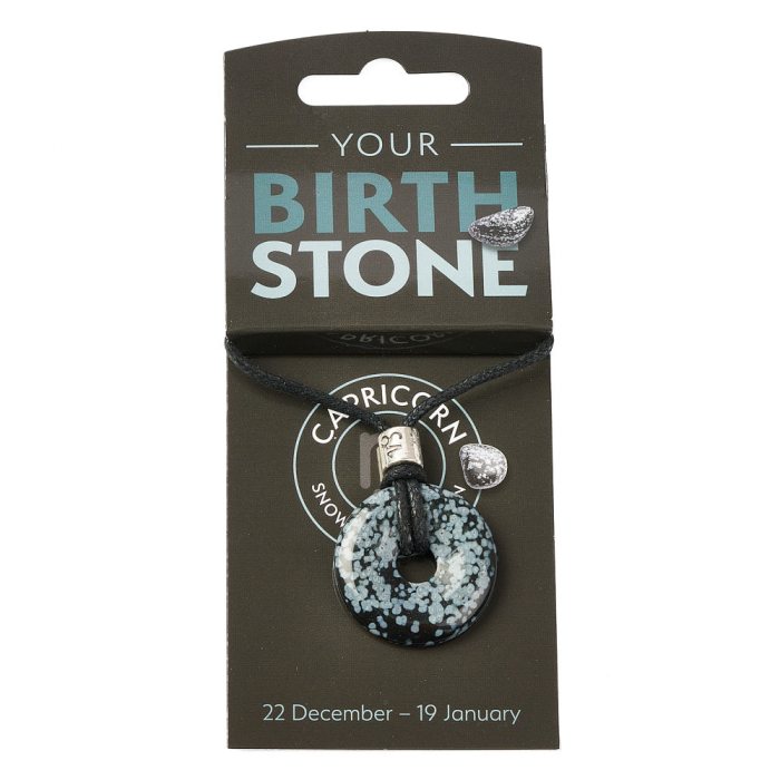 CAPRICORN Snowflake Obsidian Birthstone Donut Pendant on Thong with Charm (3pc) NFD