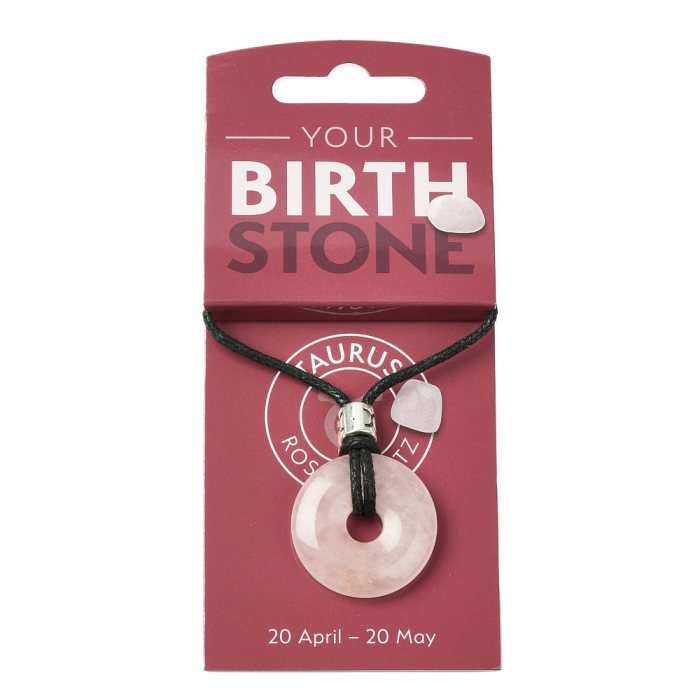 TAURUS Rose Quartz Birthstone Donut Pendant on Thong with Charm (3pc) NFD