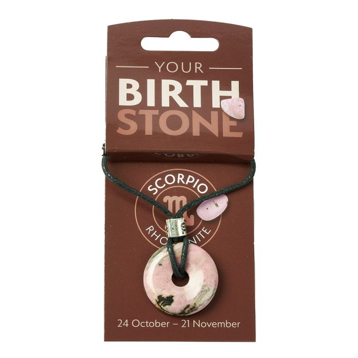 SCORPIO Rhodonite Birthstone Donut Pendant on Thong with Charm (3pc) NFD