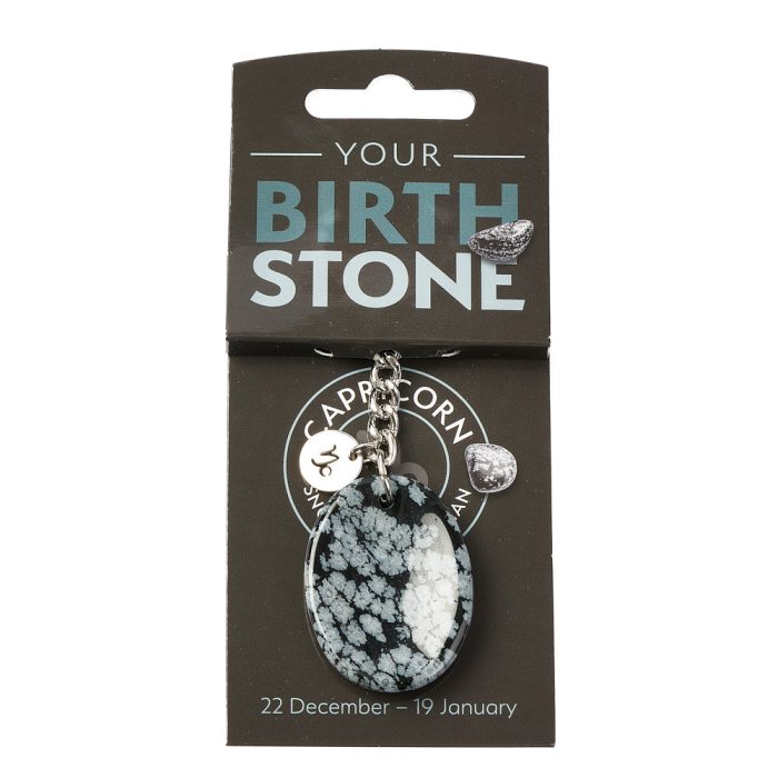 CAPRICORN Snowflake Obsidian Birthstone Keyring with Charm (3pc) NFD